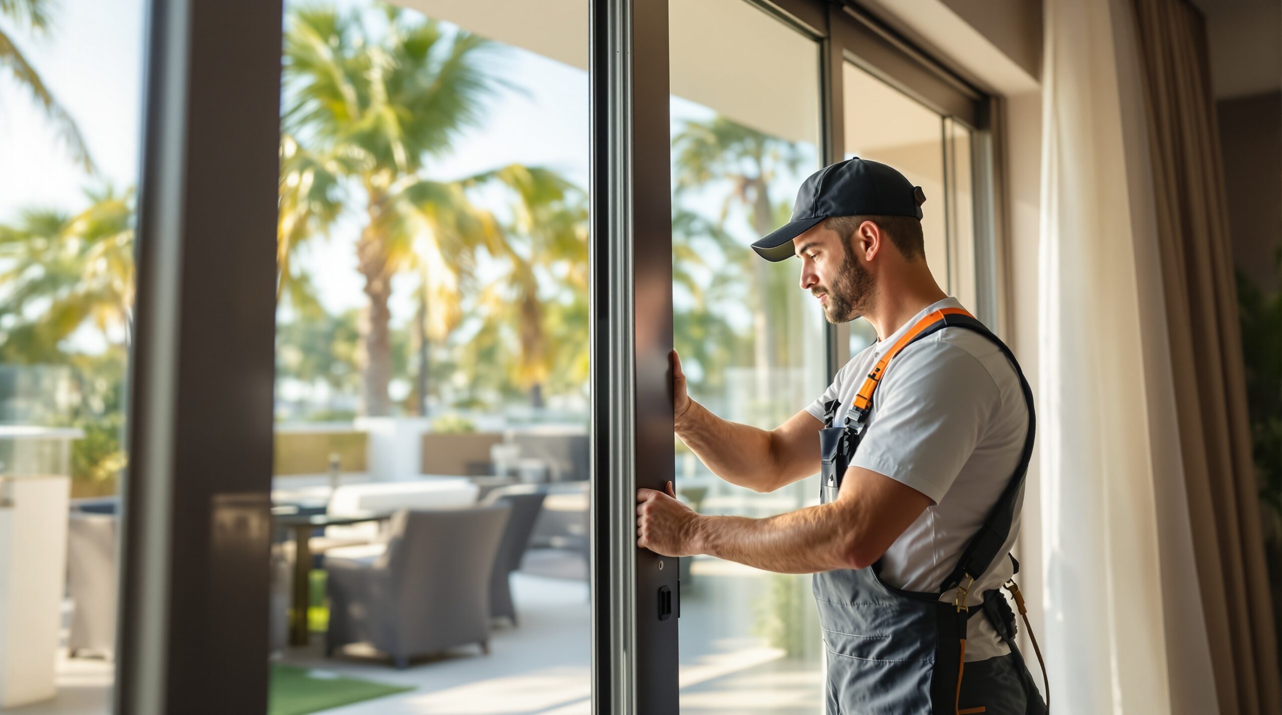 Glide Miami technician repairing a sliding door in a luxury Miami home